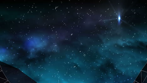 animación de un túnel con múltiples contornos púrpuras brillantes que se mueven con partículas giratorias en las nubes
