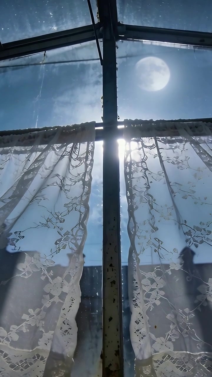Vertical video: Camera moving making split skylight curtains shifting in attic with dust