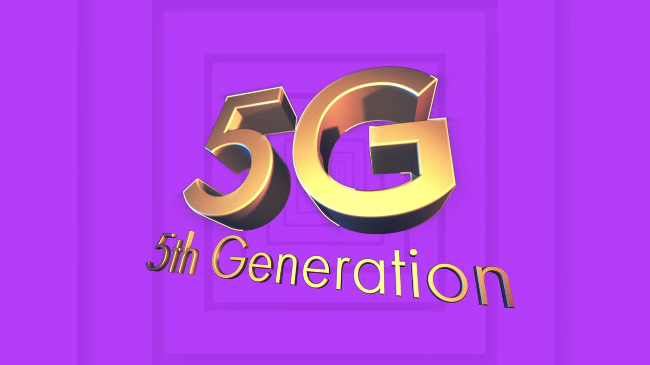 보라색 배경의 동심 사각형에 대한 5g 텍스트의 디지털 애니메이션