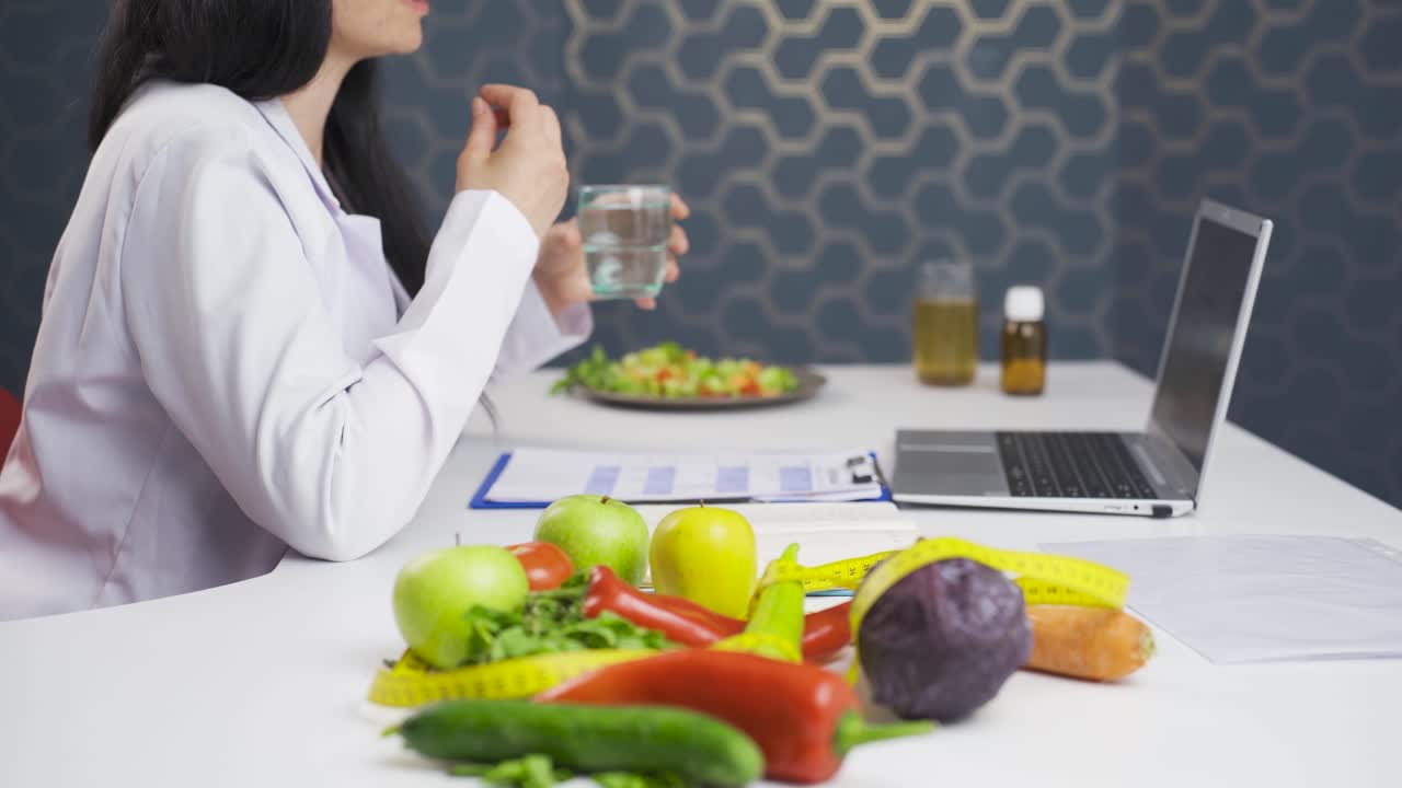 el dietista explica el programa de alimentación saludable en línea.