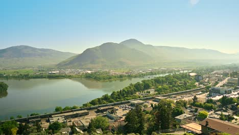 smoke-veiled kamloops: cityscape pan shots amidst forest fire haze