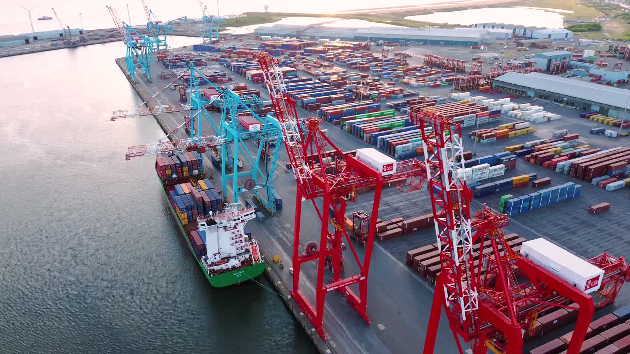 Container port cargo vessel in export import business logistics