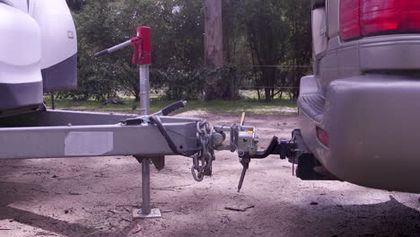 Reversing-a-car-into-a-caravan-or-RV-trailer-hitch-then-lowering-the-jockey-wheel