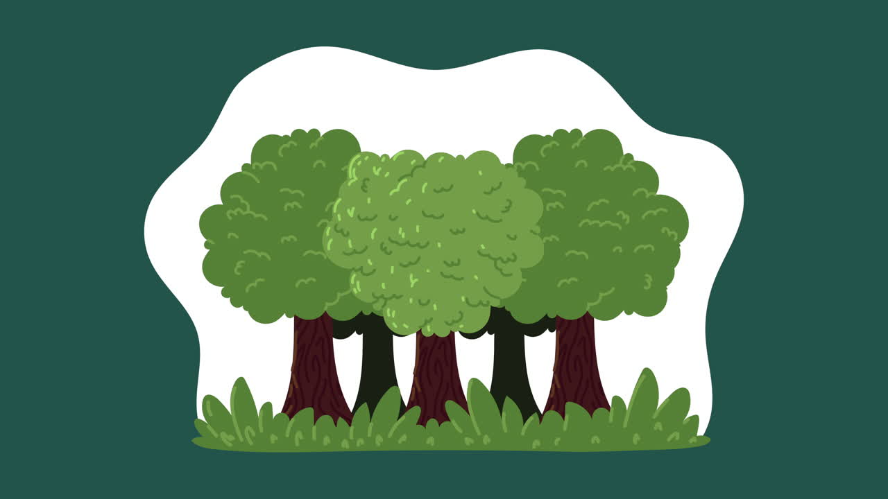 숲의 장면을 가진 생태학 애니메이션