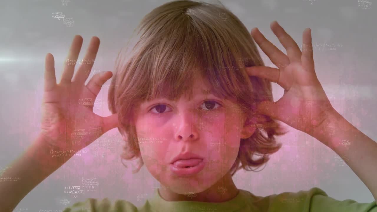 animación de ecuaciones matemáticas sobre el niño caucásico