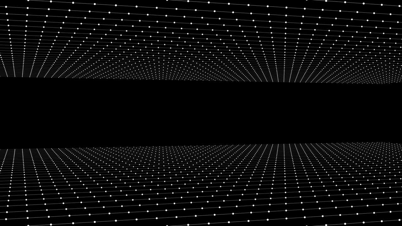 Looped holographic background as microcosm or nano world. Seamless footage with particles forming white lined surfaces over black background.