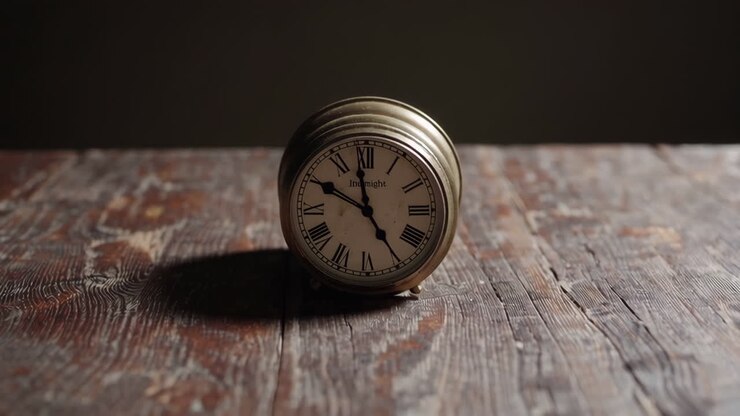 Antique Table Clock on Wooden Table