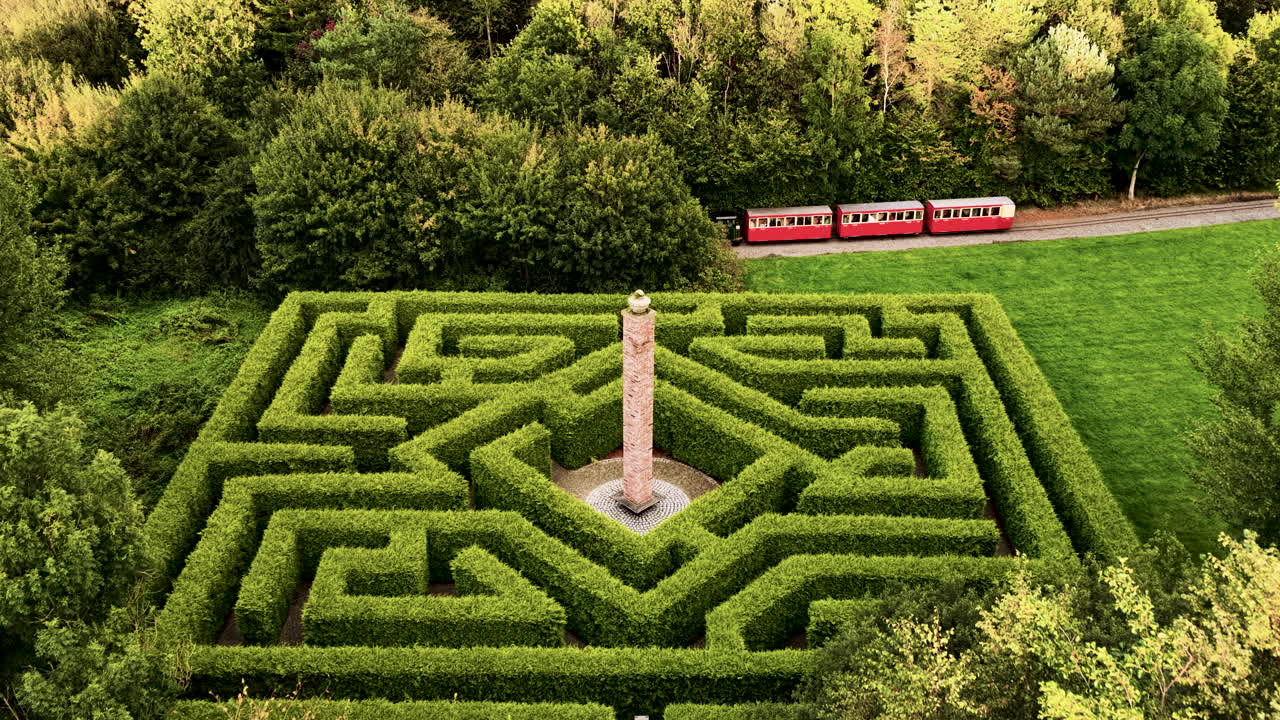 Aerial view of Train Approaching the Maze at Oakfield Park in Donegal Ireland