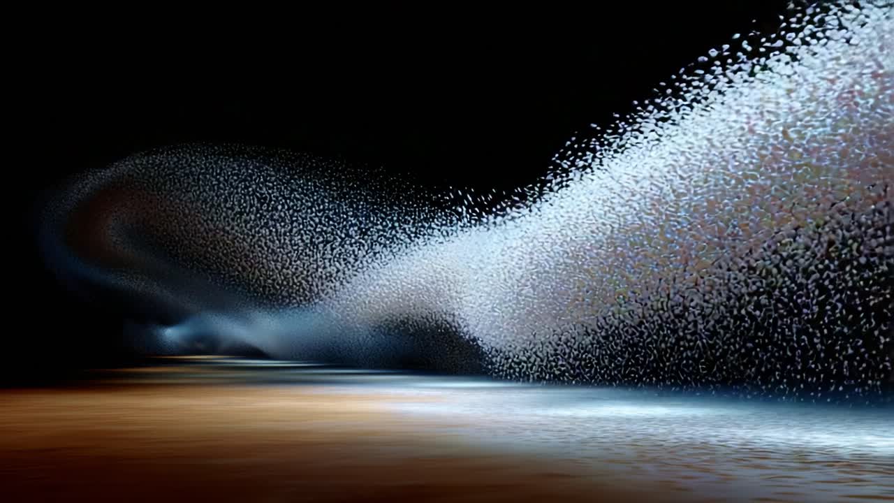 Dynamic Flow of Particles in Motion: Captivating Visuals of a Mesmerizing Display of Light and Movement in an Abstract Dark Environment