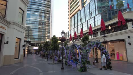 stylish shopping mall street scene with people