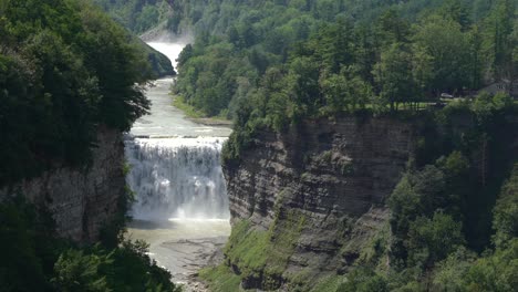 the middle falls in the letchworth state park in the green of summer