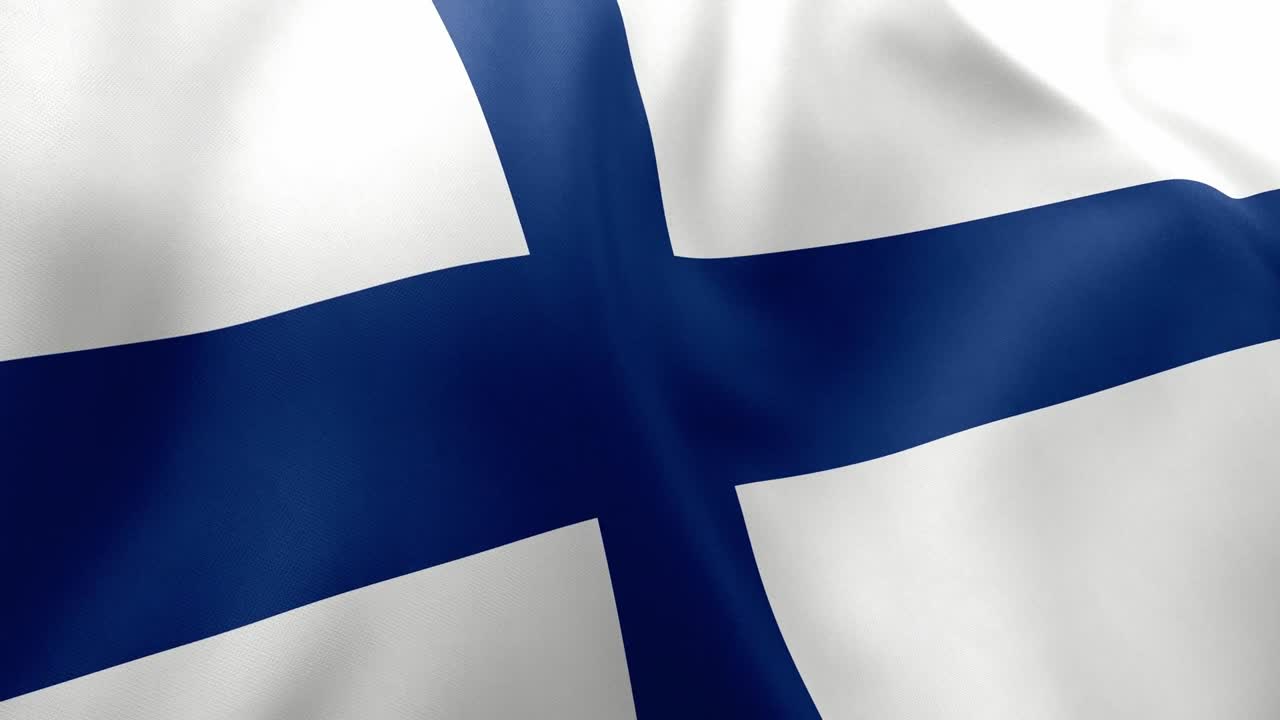 Realistic waving flag of Finland, white field with blue Nordic cross. Scandinavian nation symbol, Helsinki, patriotism, Finland