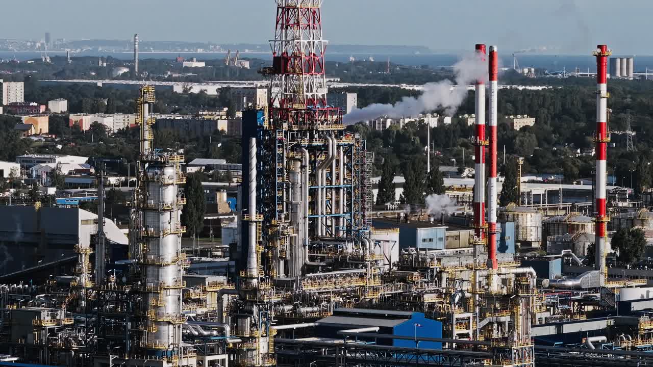 Complex refinery towers with smoke stacks highlight energy vulnerability
