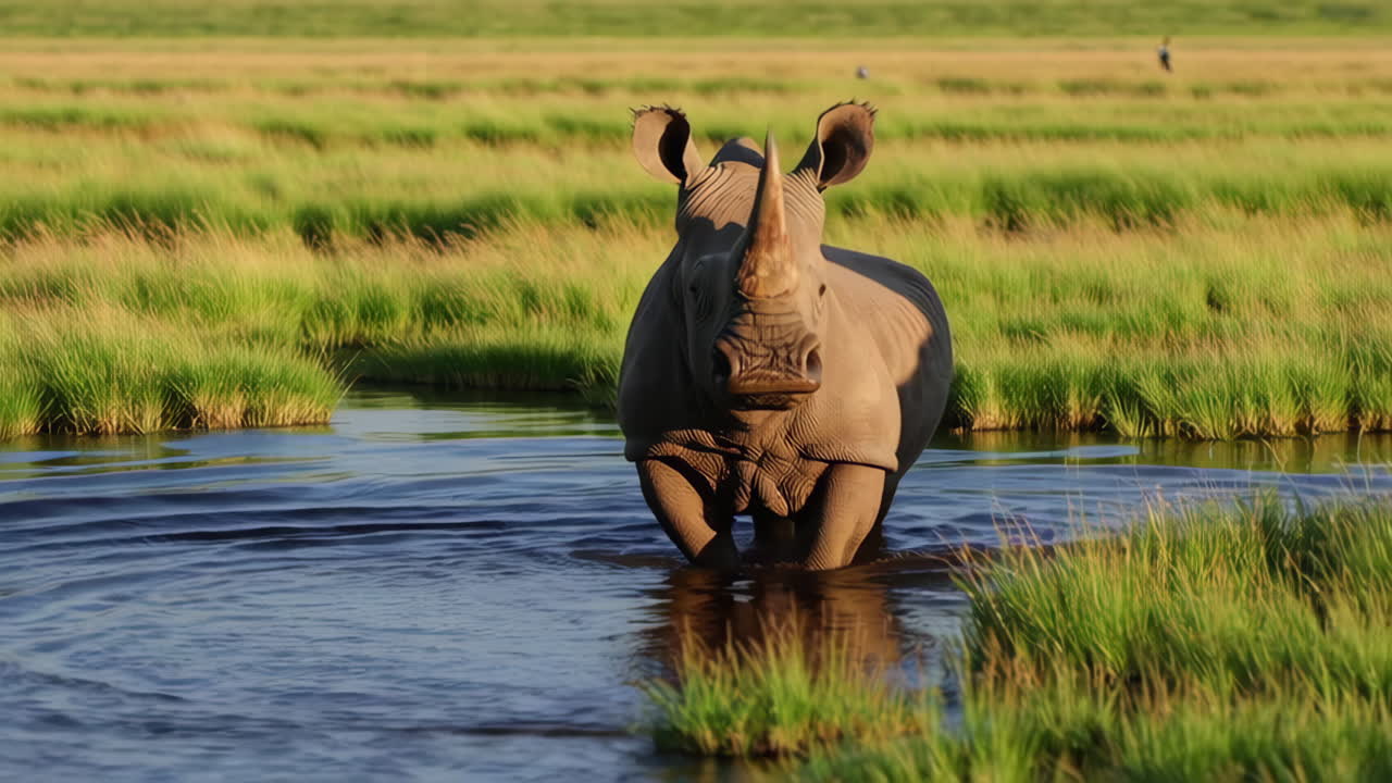 White Rhinoceros Drinking at a Waterhole