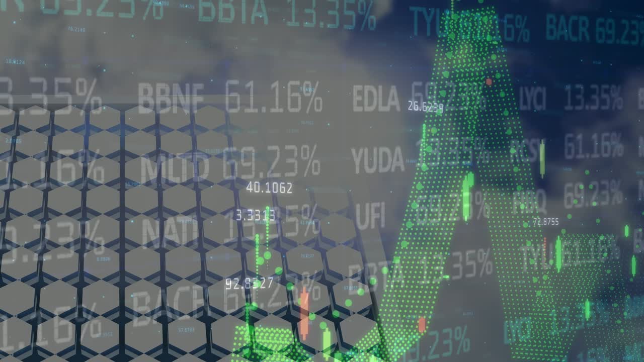 Animation of diverse data over city financial district