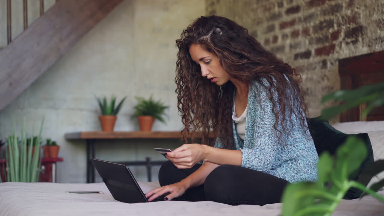 Woman Shopping Online in Cozy Bedroom