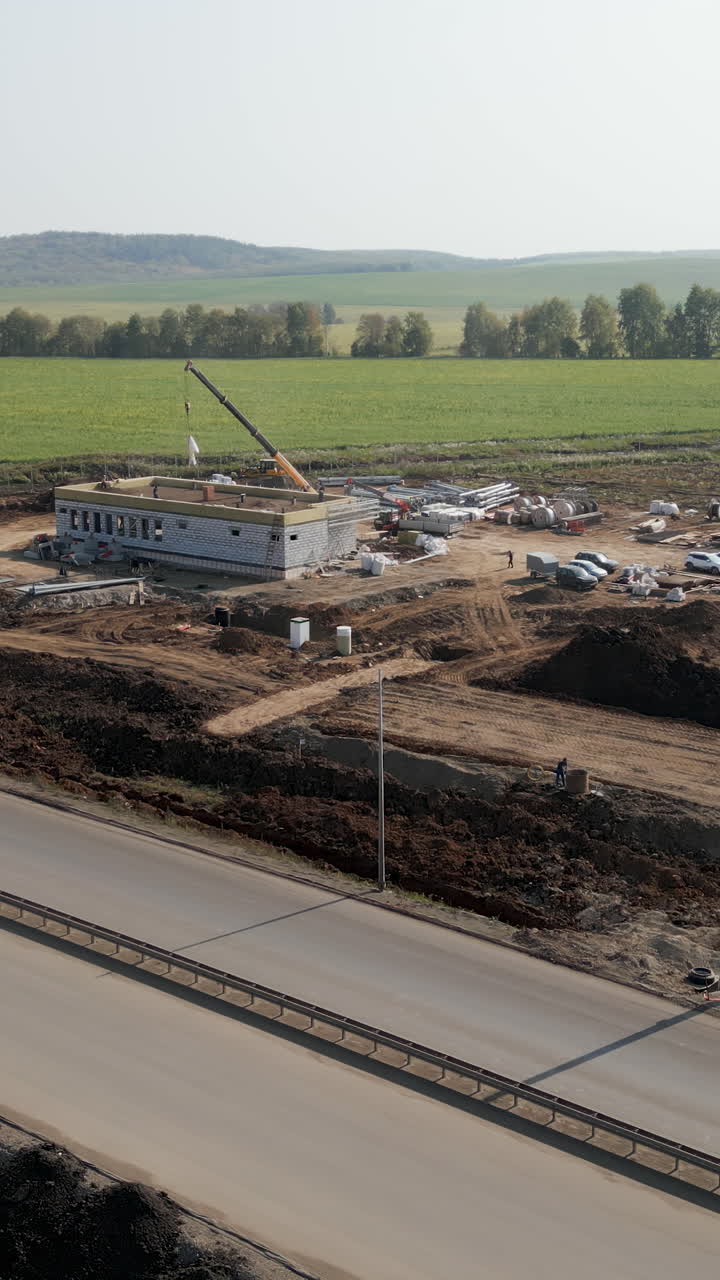 Construction site with building and crane