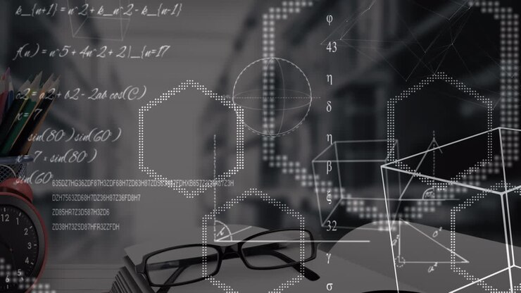 Animazione di equazioni matematiche su oggetti scolastici in classe