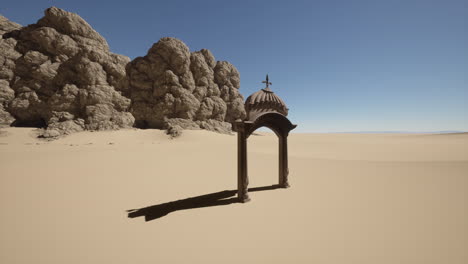 ancient stone archway in a desert landscape