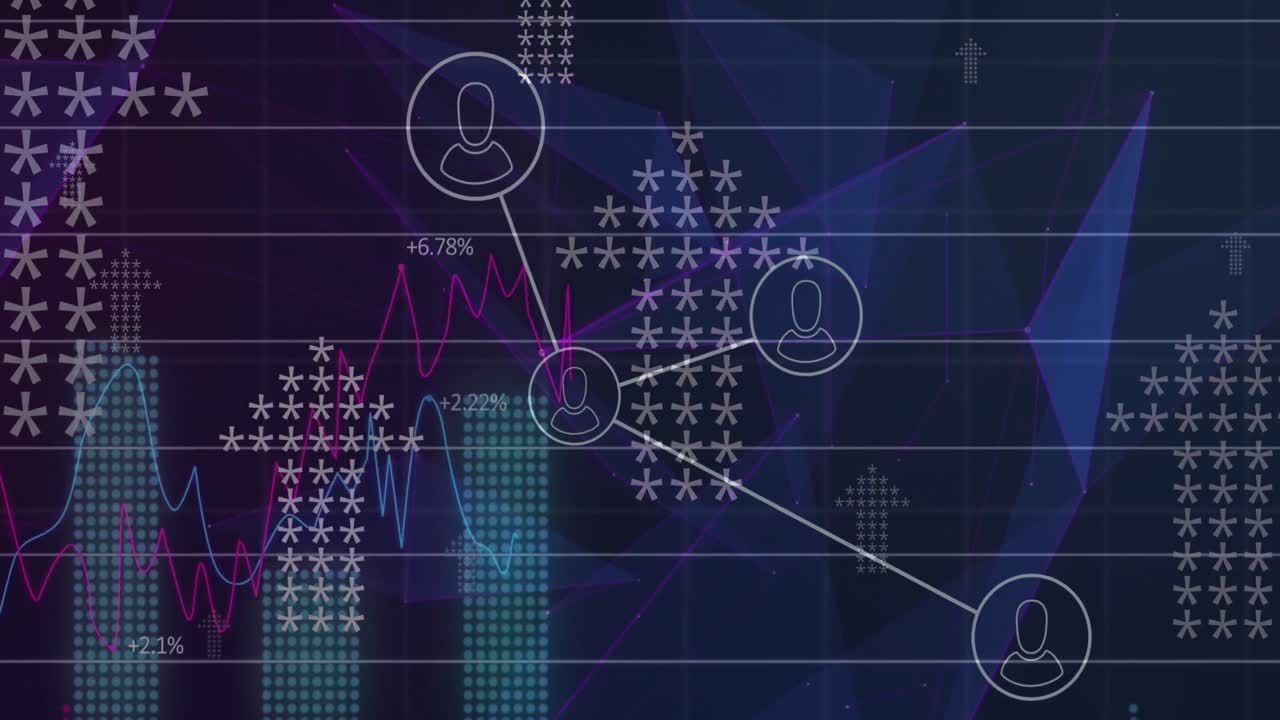 animación del procesamiento de datos sobre iconos de medios