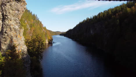 suspension bridge in a canyon with fall colour