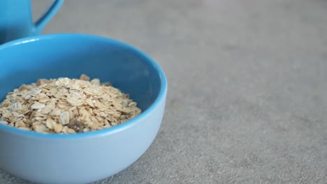 oatmeal in a blue bowl