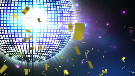 animación de confeti que cae y bola de discoteca brillante sobre un fondo oscuro