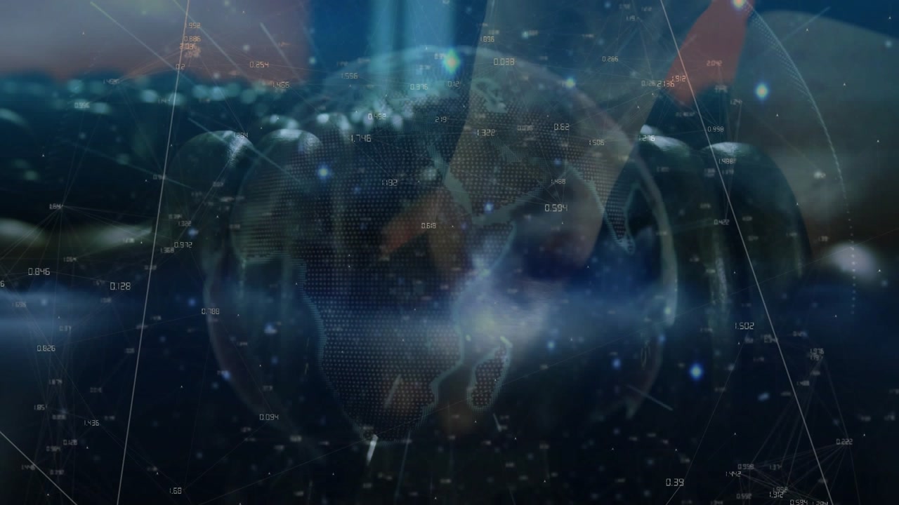 Right hand entering frame, pressing connector, rotating shaft and intensifying hologram for tech