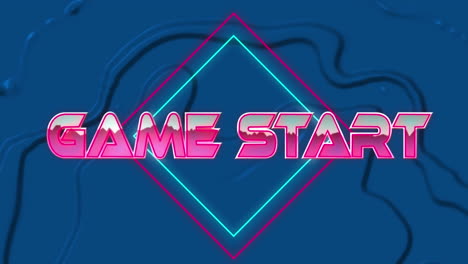 animation of game start pink text moving on neon lines on blue background