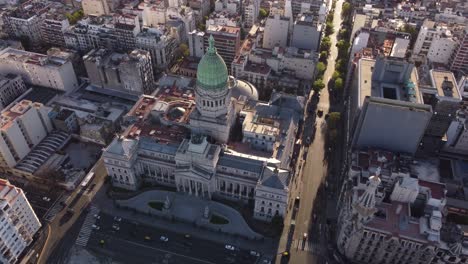 vista aérea de arriba hacia abajo sobre el edificio histórico del palacio del congreso nacional argentino, buenos aires, argentina