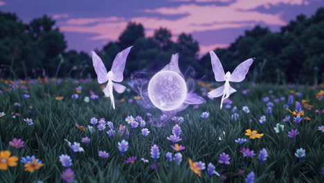 fairy meadow at twilight with glowing orb