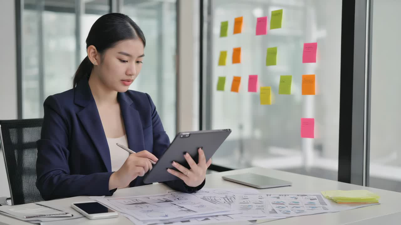 Businesswoman working on tablet in office