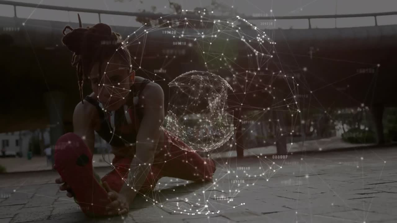 animación de la red de conexiones sobre mujeres que hacen ejercicio al aire libre