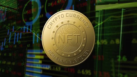 animation of coin with nft and graphs over servers