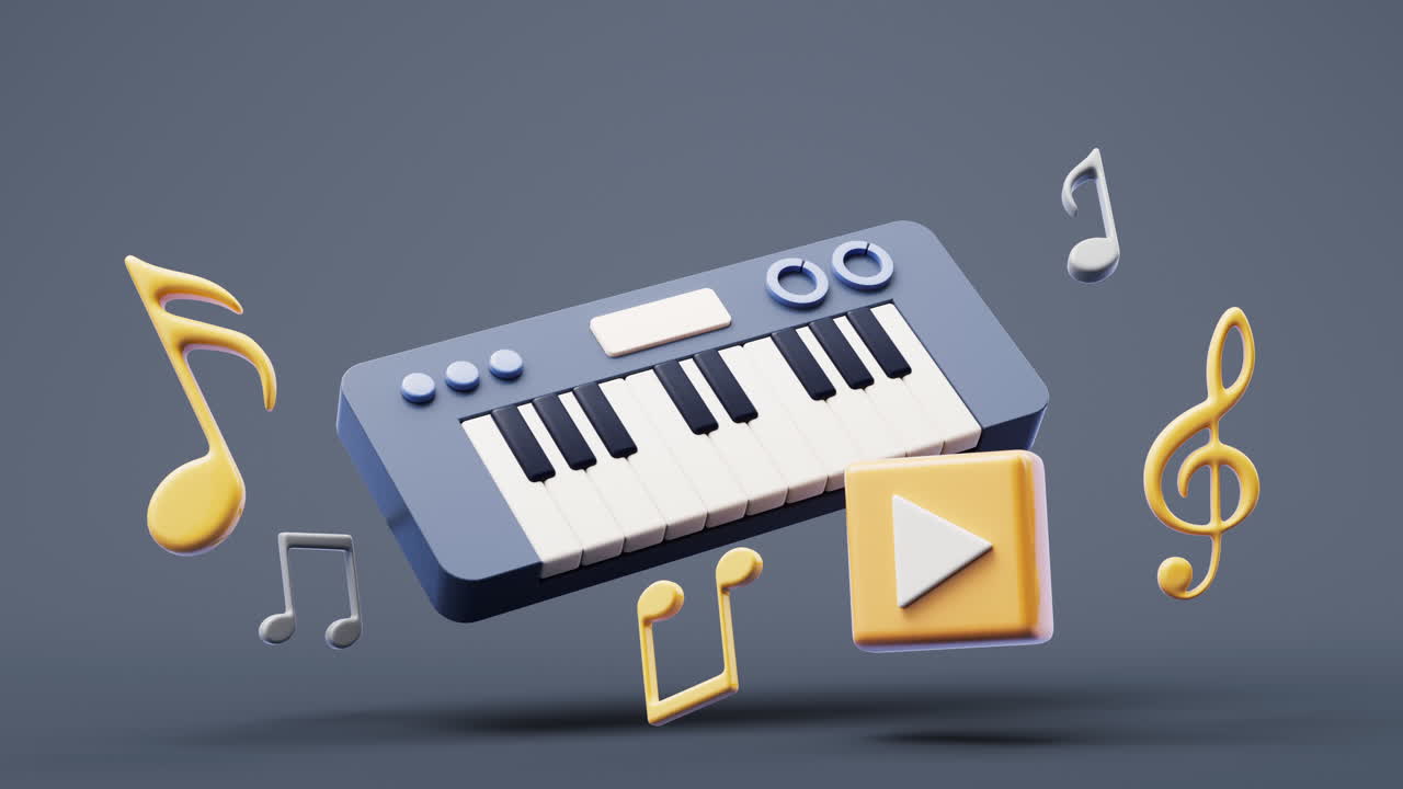 음악 악기의 루프 애니메이션, 만화 스타일, 3d 렌더링