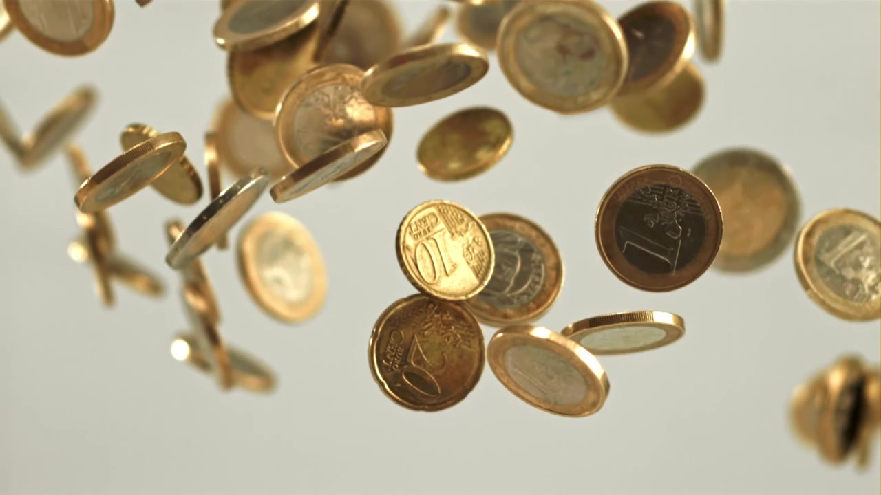 Euro Coins Falling in Slow Motion