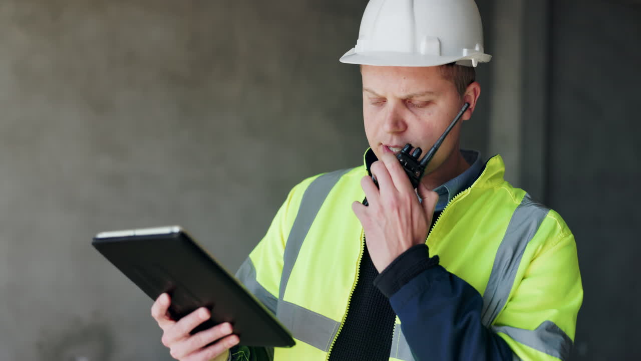 trabajador de la construcción que se comunica en el sitio