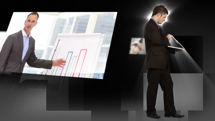 Montage showing businesspeople at a presentation
