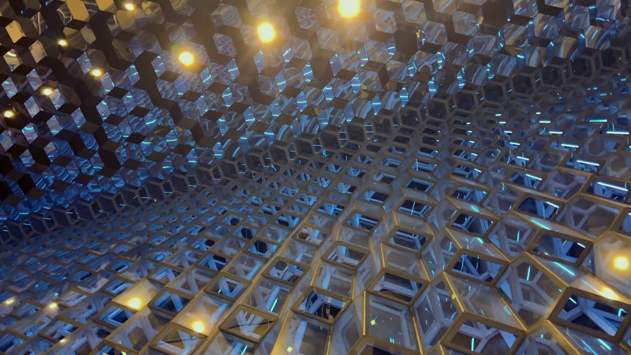 Bottom up shot inside Harpa Concert Hall and Conference Centre in Reykjavík, Iceland