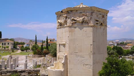 parallax movement of horologion of andronikos kyrrhestes or tower of the winds ancient roman ruins in athens, greece