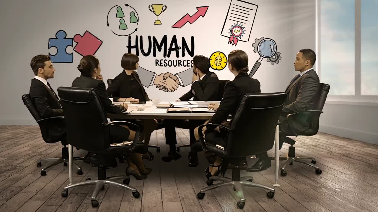 Business people looking at digital screen showing human resources