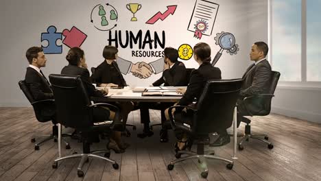 business people looking at digital screen showing human resources