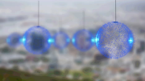 animación de la decoración navideña sobre el paisaje borroso de la ciudad