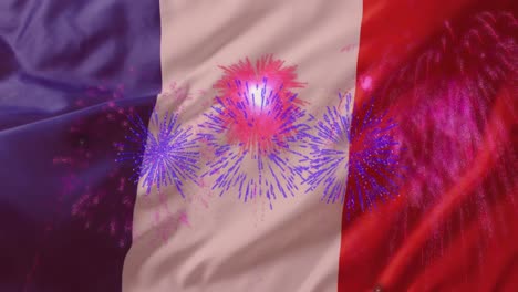 Animación-De-La-Bandera-De-Francia-Sobre-La-Explosión-De-Fuegos-Artificiales.