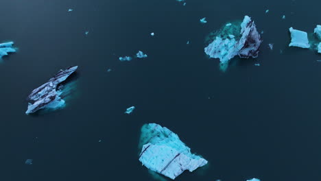 Ice-Chunks-At-Jökulsárlón-Glacier-Lagoon-In-Iceland---Aerial-Drone-Shot