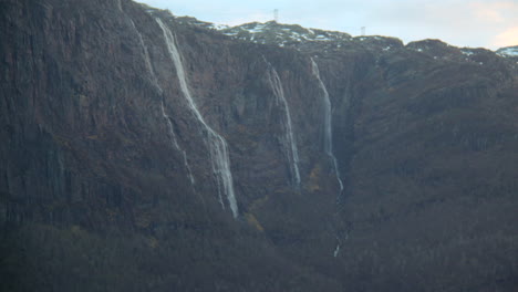 three waterfalls of sagelvi on the hardanger, hardangerfjorden in early morning
