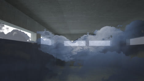 animación de nubes oscuras que se mueven rápidamente a través de edificios industriales
