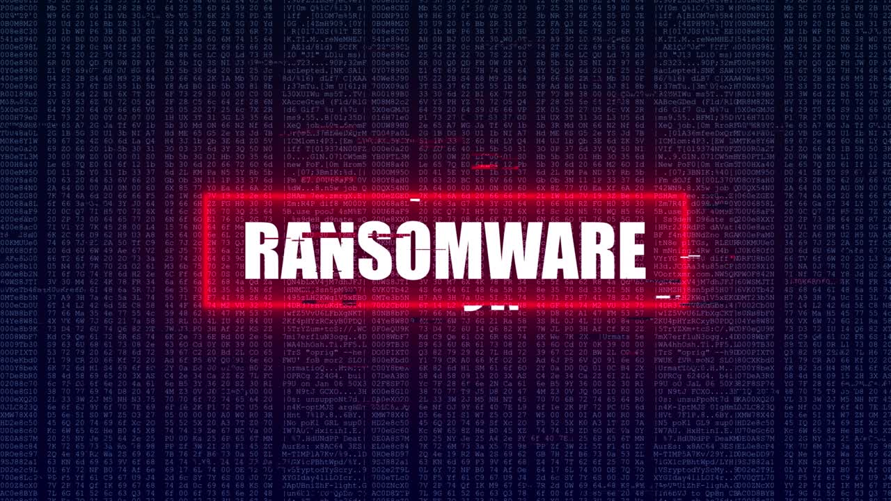 Ransomware Text Digital Noise Glitch Effect Tv Screen Background.