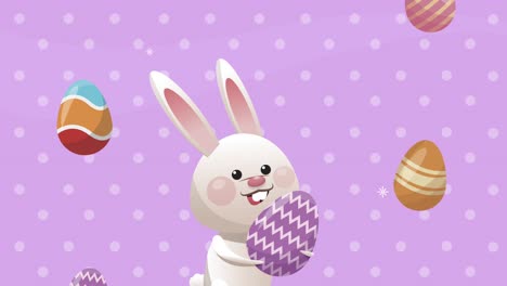 feliz celebración de pascua con conejo y huevos pintados