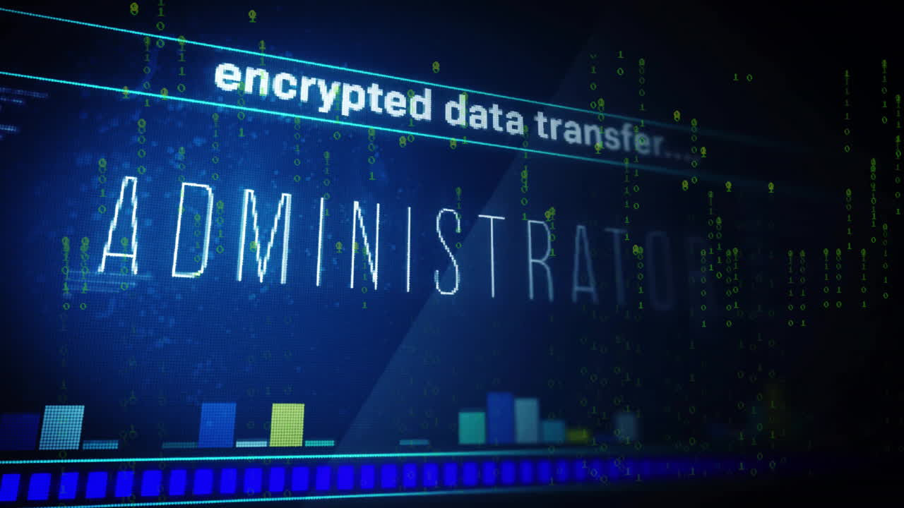 바 그래프와 바이너리 코드 배경에서 암호화된 데이터 전송 애니메이션